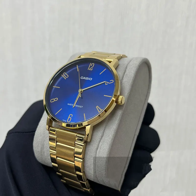 Casio Stainless Steel Blue Dial Gold-tone Men's Watch- MTP-VT01G-2B2